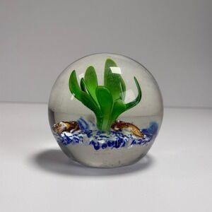 Vintage Aquarium Paperweight Art Glass Plant Nautical Green/Blue Office Decor‎